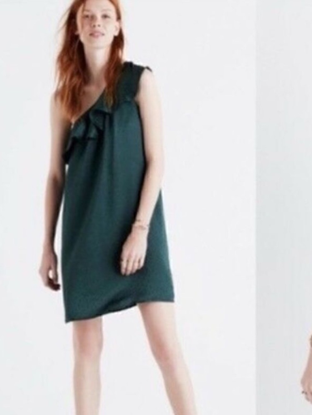 Madewell Silk One Shoulder Ruffle Dress Green NWT Size 0